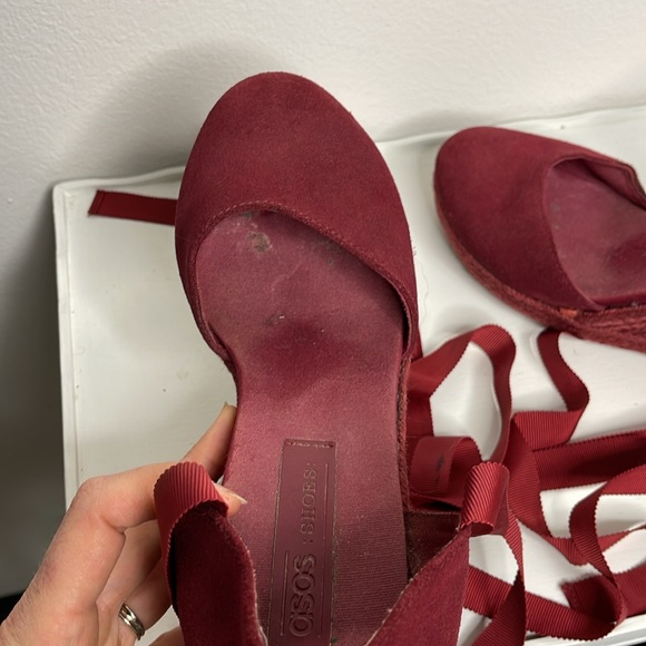 ASOS ankle tie burgundy espadrille 9 - Picture 7 of 8